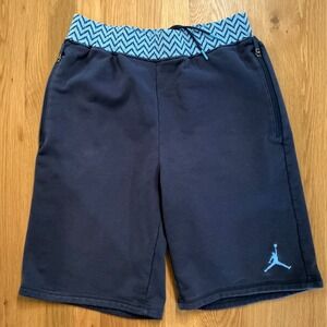 Nike Air Jordan‎ Mens Medium Navy Blue Basketball Shorts Drawstring Zigzag Trim